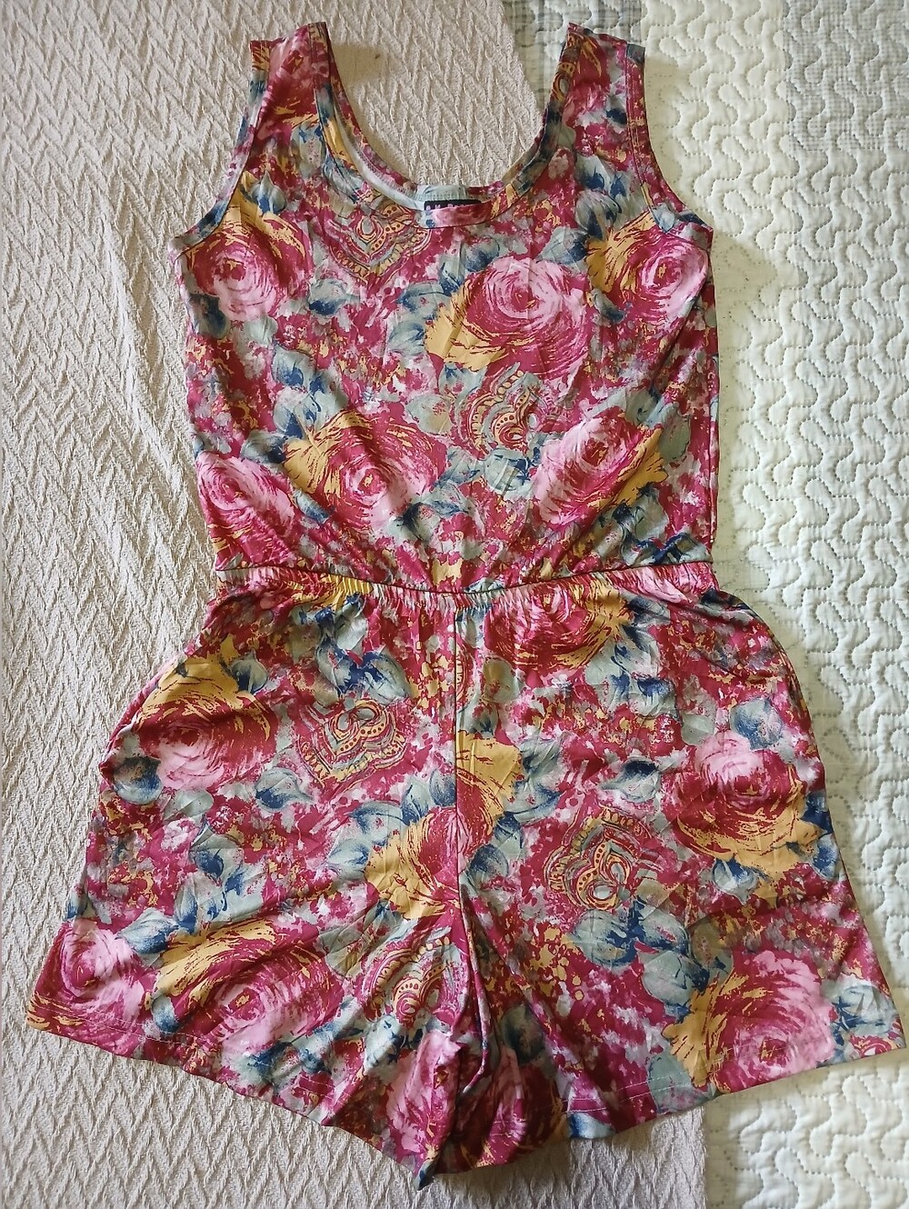 Vintage S.K. Pepper Floral Sleeveless Romper